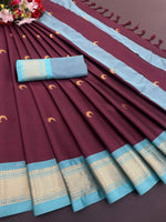 Cotton Paithani – Pure Mercerised Soft Silk Saree with Peacock Mina Work & Contrast Blouse