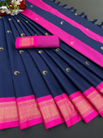 Cotton Paithani – Pure Mercerised Soft Silk Saree with Peacock Mina Work & Contrast Blouse