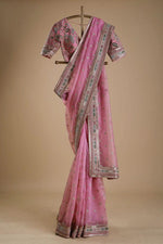 Gulmohar Pure Organza Silk Saree with Multithread Embroidery & Embellished Blouse