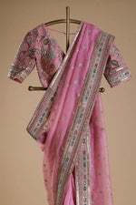 Gulmohar Pure Organza Silk Saree with Multithread Embroidery & Embellished Blouse