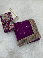 Gulmohar Pure Organza Silk Saree with Multithread Embroidery & Embellished Blouse