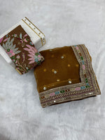 Gulmohar Pure Organza Silk Saree with Multithread Embroidery & Embellished Blouse