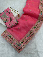 Gulmohar Pure Organza Silk Saree with Multithread Embroidery & Embellished Blouse
