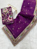 Gulmohar Pure Organza Silk Saree with Multithread Embroidery & Embellished Blouse
