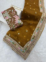 Gulmohar Pure Organza Silk Saree with Multithread Embroidery & Embellished Blouse