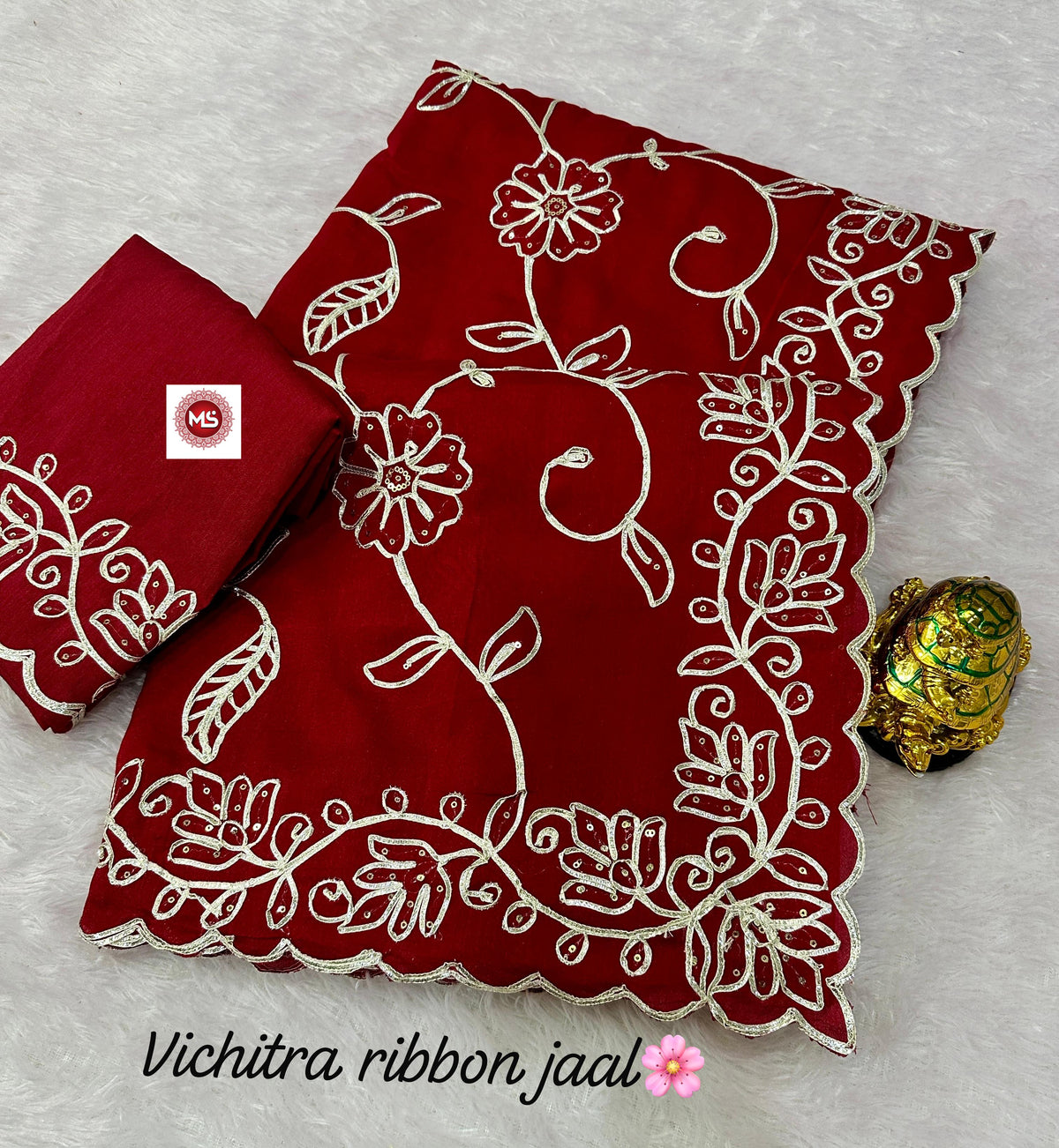 Elegant Blooming Vichitra Silk Saree with Heavy Ribbon & Sequins Work