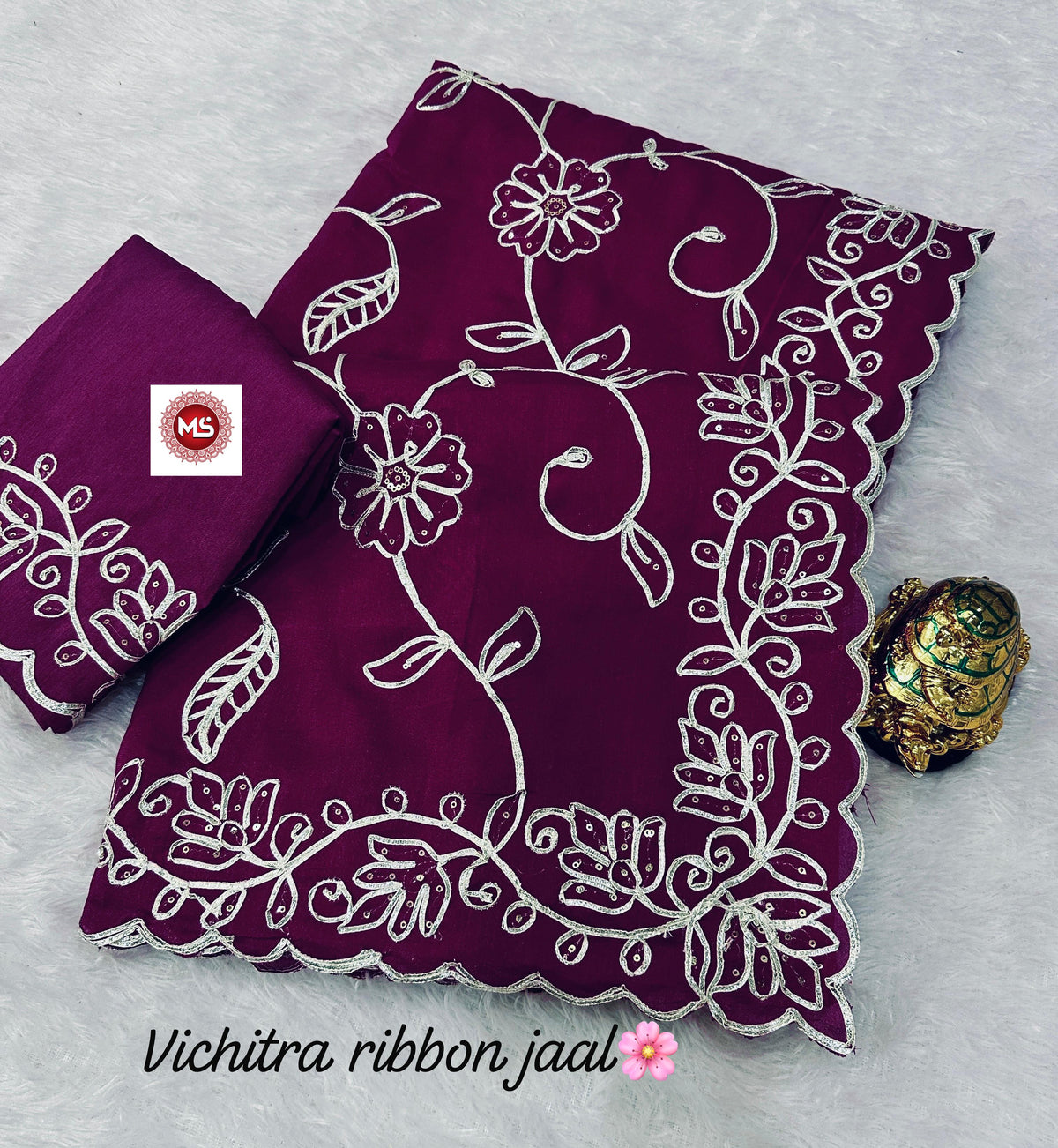 Elegant Blooming Vichitra Silk Saree with Heavy Ribbon & Sequins Work
