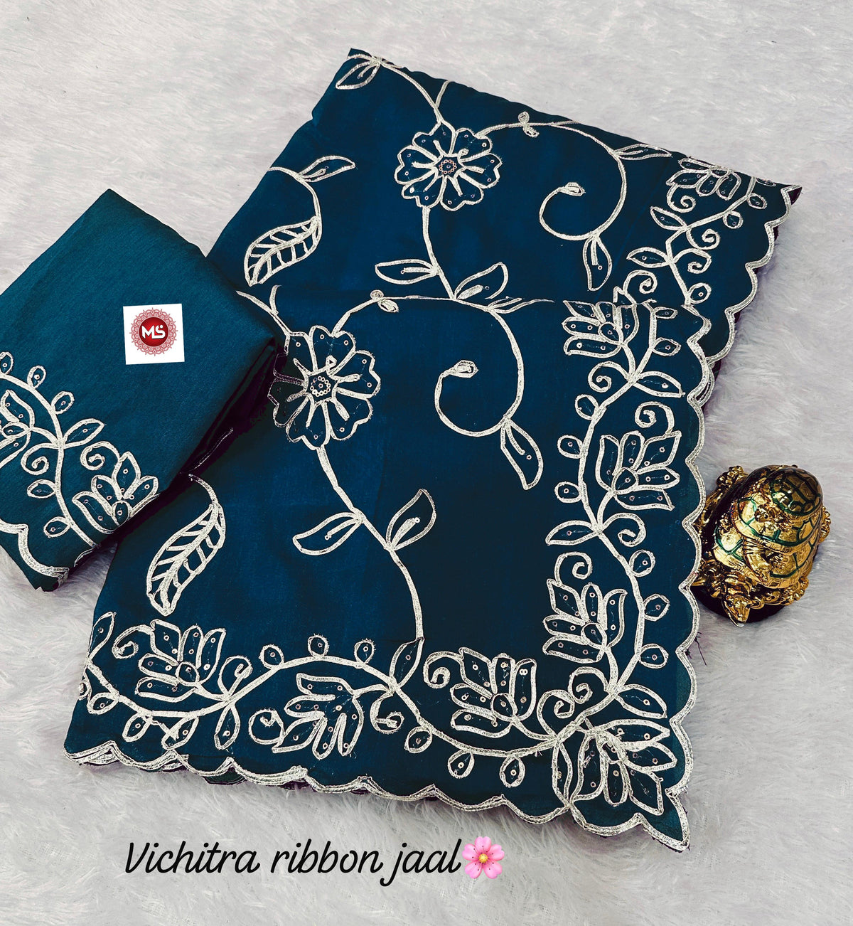 Elegant Blooming Vichitra Silk Saree with Heavy Ribbon & Sequins Work
