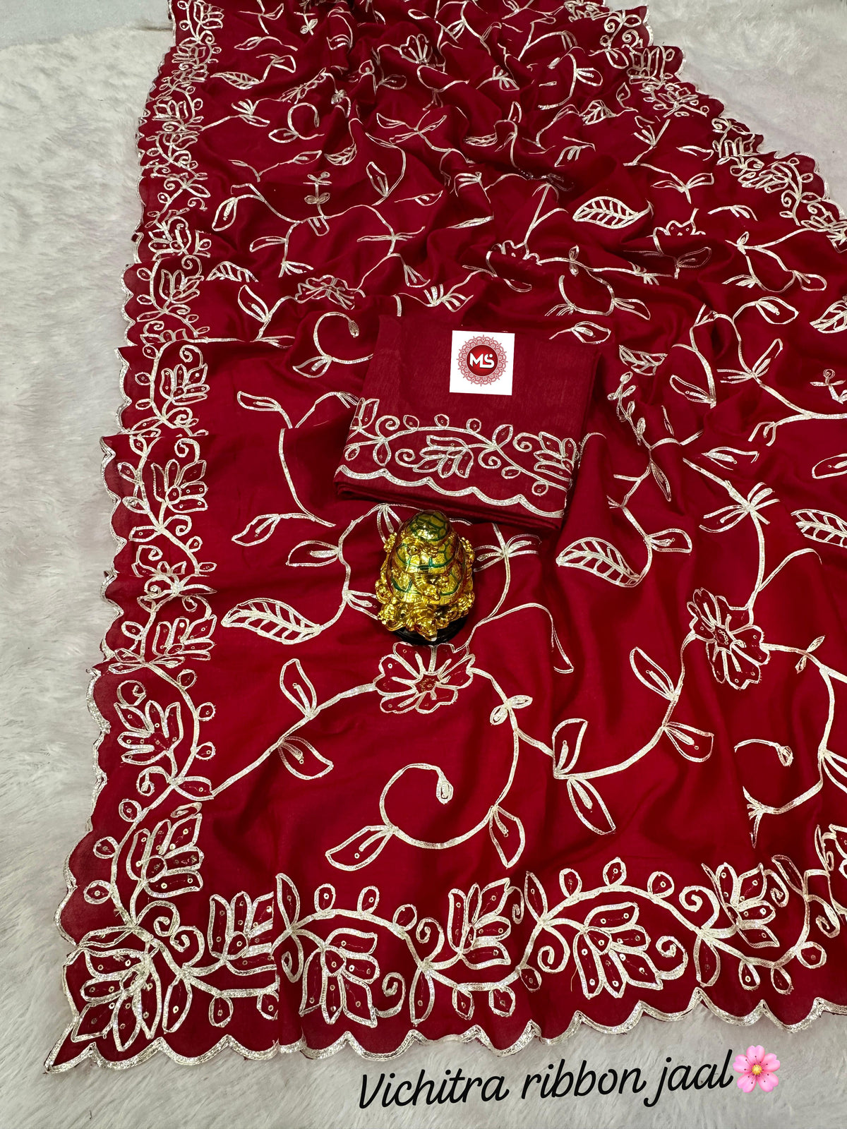 Elegant Blooming Vichitra Silk Saree with Heavy Ribbon & Sequins Work