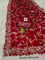 Elegant Blooming Vichitra Silk Saree with Heavy Ribbon & Sequins Work
