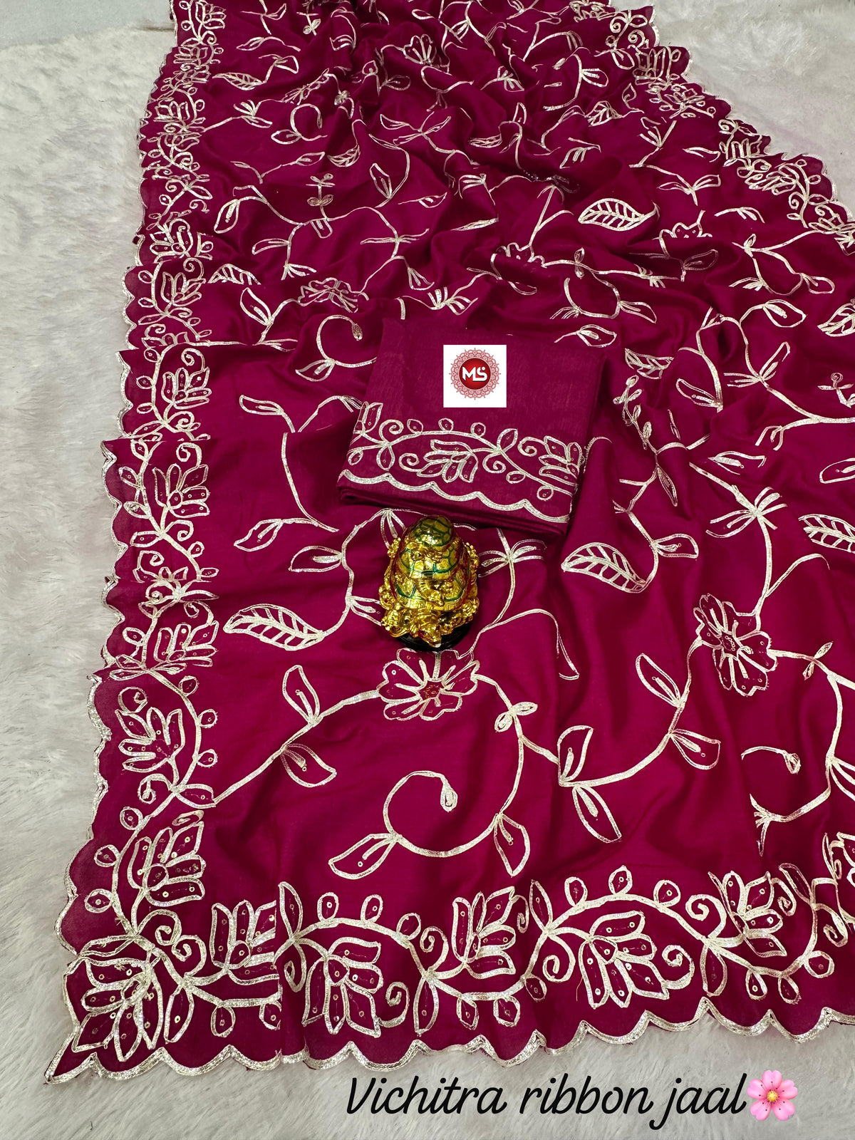 Elegant Blooming Vichitra Silk Saree with Heavy Ribbon & Sequins Work