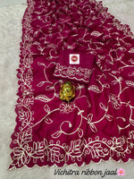 Elegant Blooming Vichitra Silk Saree with Heavy Ribbon & Sequins Work