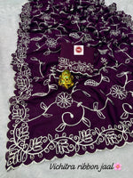 Elegant Blooming Vichitra Silk Saree with Heavy Ribbon & Sequins Work