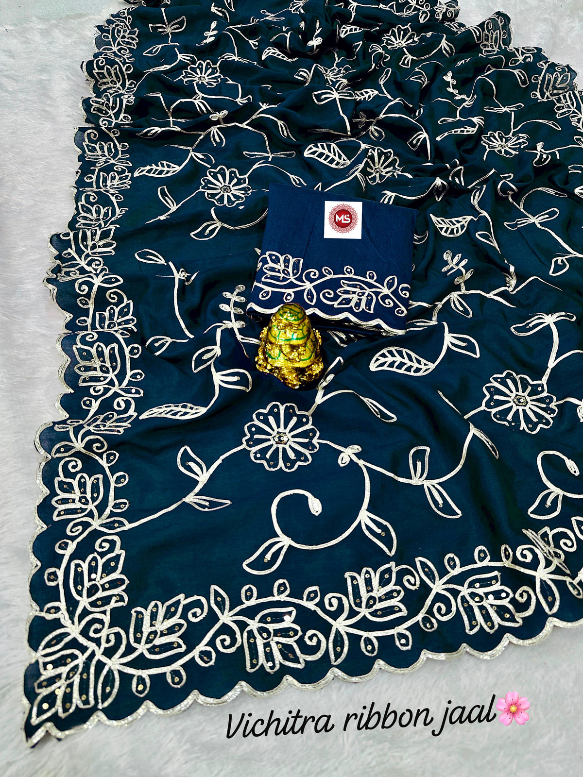 Elegant Blooming Vichitra Silk Saree with Heavy Ribbon & Sequins Work