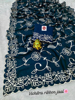 Elegant Blooming Vichitra Silk Saree with Heavy Ribbon & Sequins Work