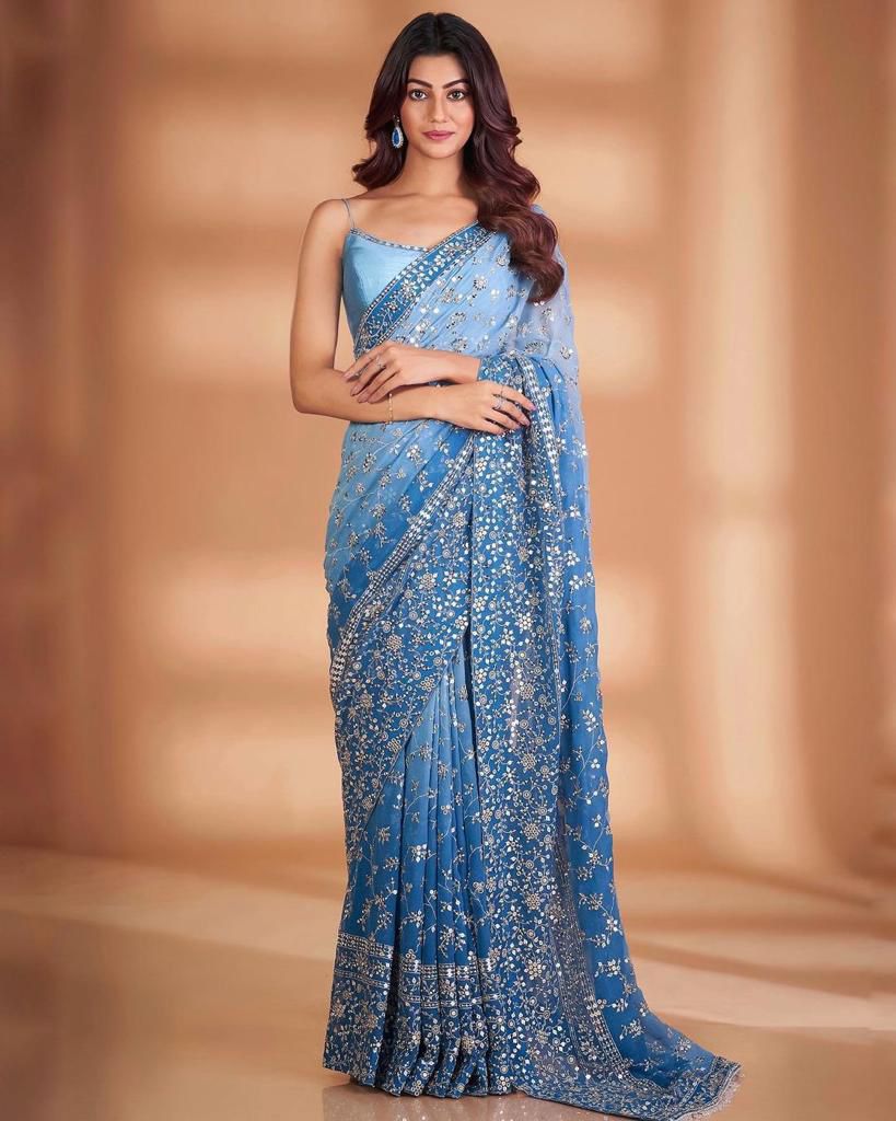 Designer Georgette Saree with Heavy 7mm Sequin & Thread Embroidery