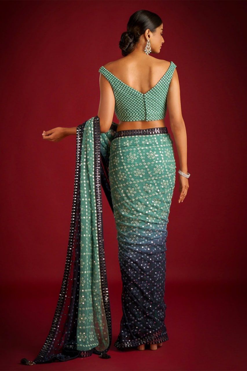 Designer Georgette Saree with Heavy 7mm Sequin & Thread Embroidery