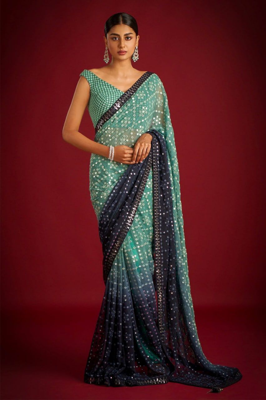 Designer Georgette Saree with Heavy 7mm Sequin & Thread Embroidery