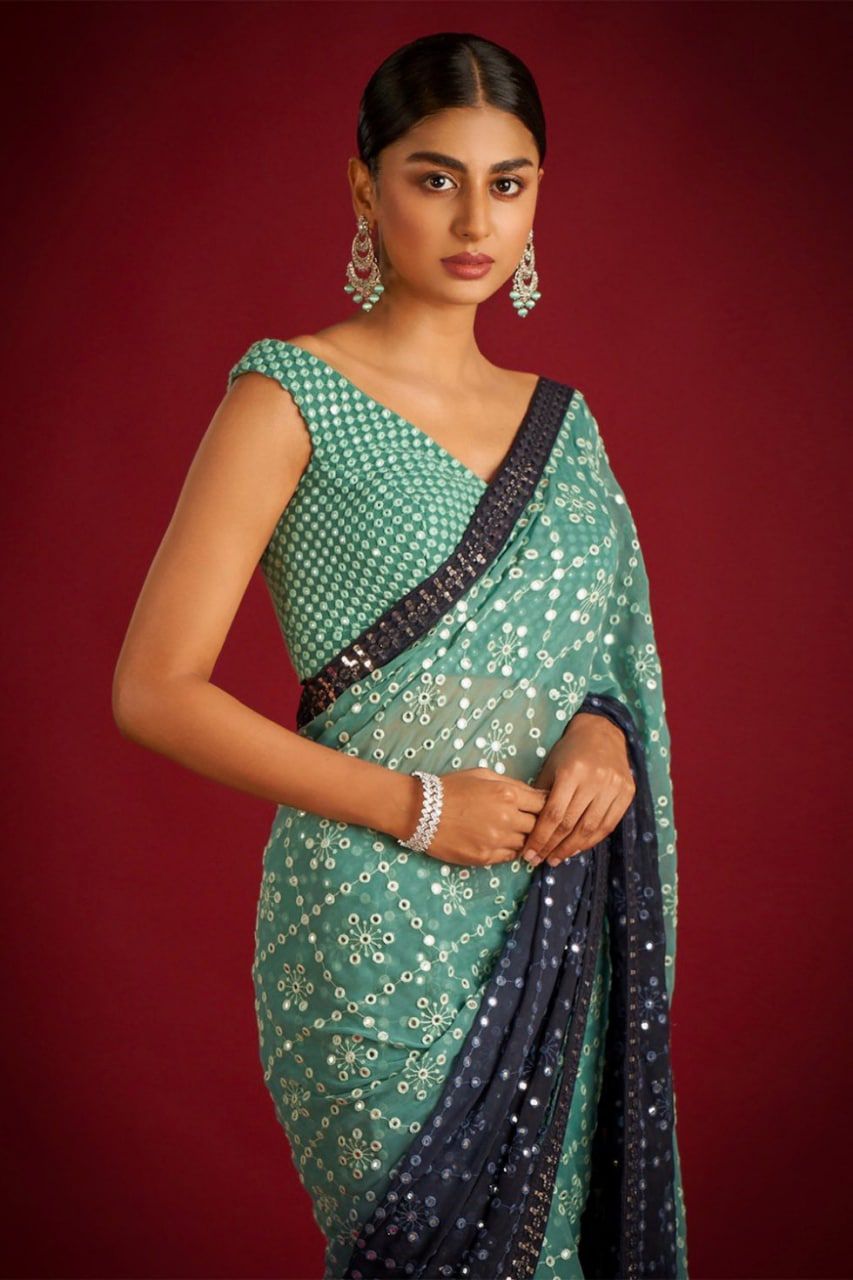 Designer Georgette Saree with Heavy 7mm Sequin & Thread Embroidery