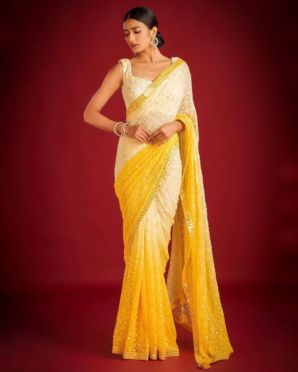 Designer Georgette Saree with Heavy 7mm Sequin & Thread Embroidery