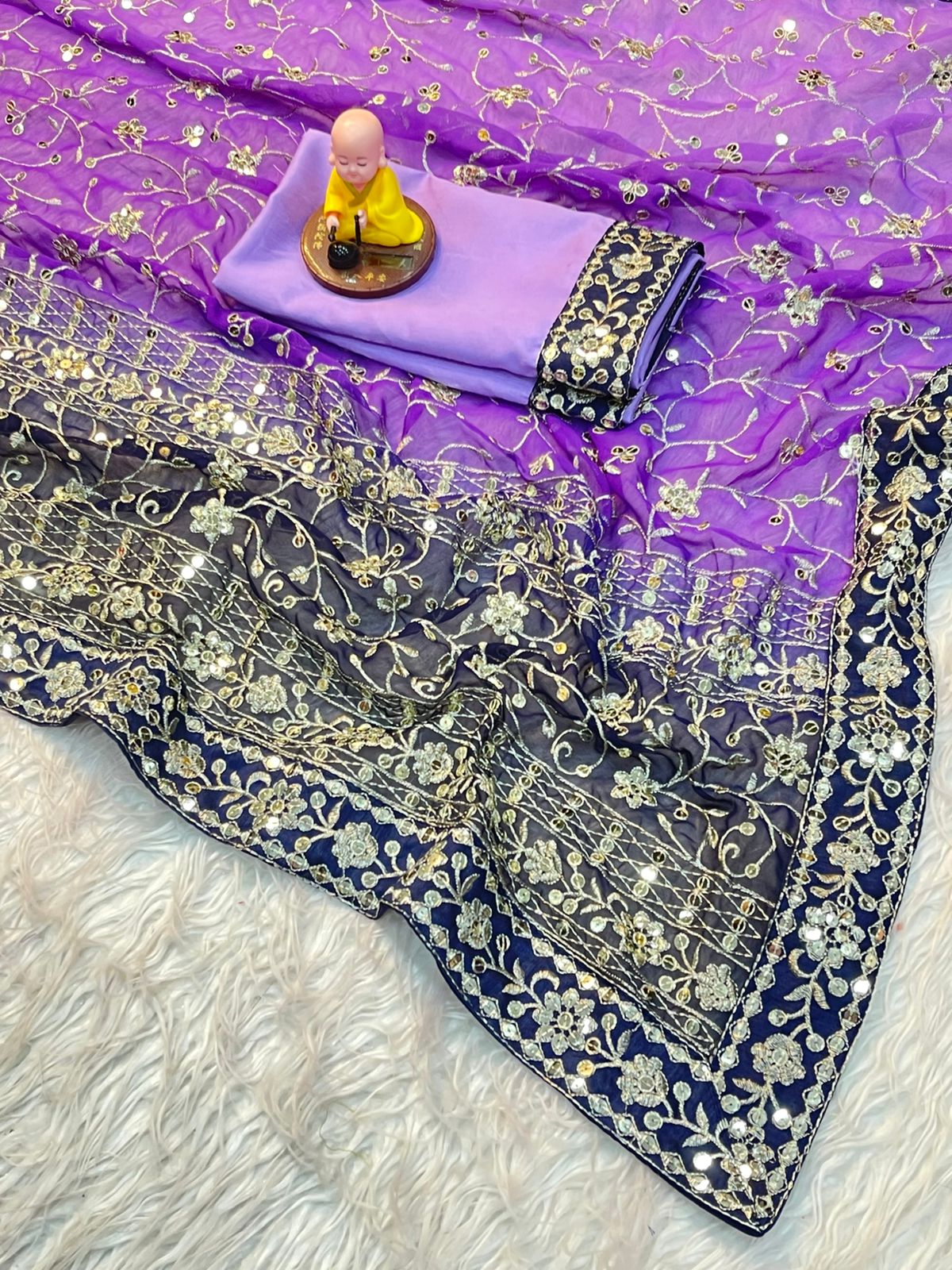 Designer Georgette Saree with Heavy 7mm Sequin & Thread Embroidery