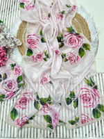 Pure Soft Organza Teby Silk Saree with Floral Prints & Khatli Handwork Border