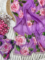 Pure Soft Organza Teby Silk Saree with Floral Prints & Khatli Handwork Border