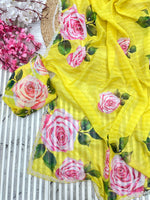 Pure Soft Organza Teby Silk Saree with Floral Prints & Khatli Handwork Border