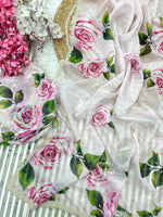 Pure Soft Organza Teby Silk Saree with Floral Prints & Khatli Handwork Border