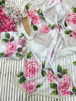 Pure Soft Organza Teby Silk Saree with Floral Prints & Khatli Handwork Border