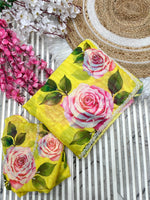 Pure Soft Organza Teby Silk Saree with Floral Prints & Khatli Handwork Border