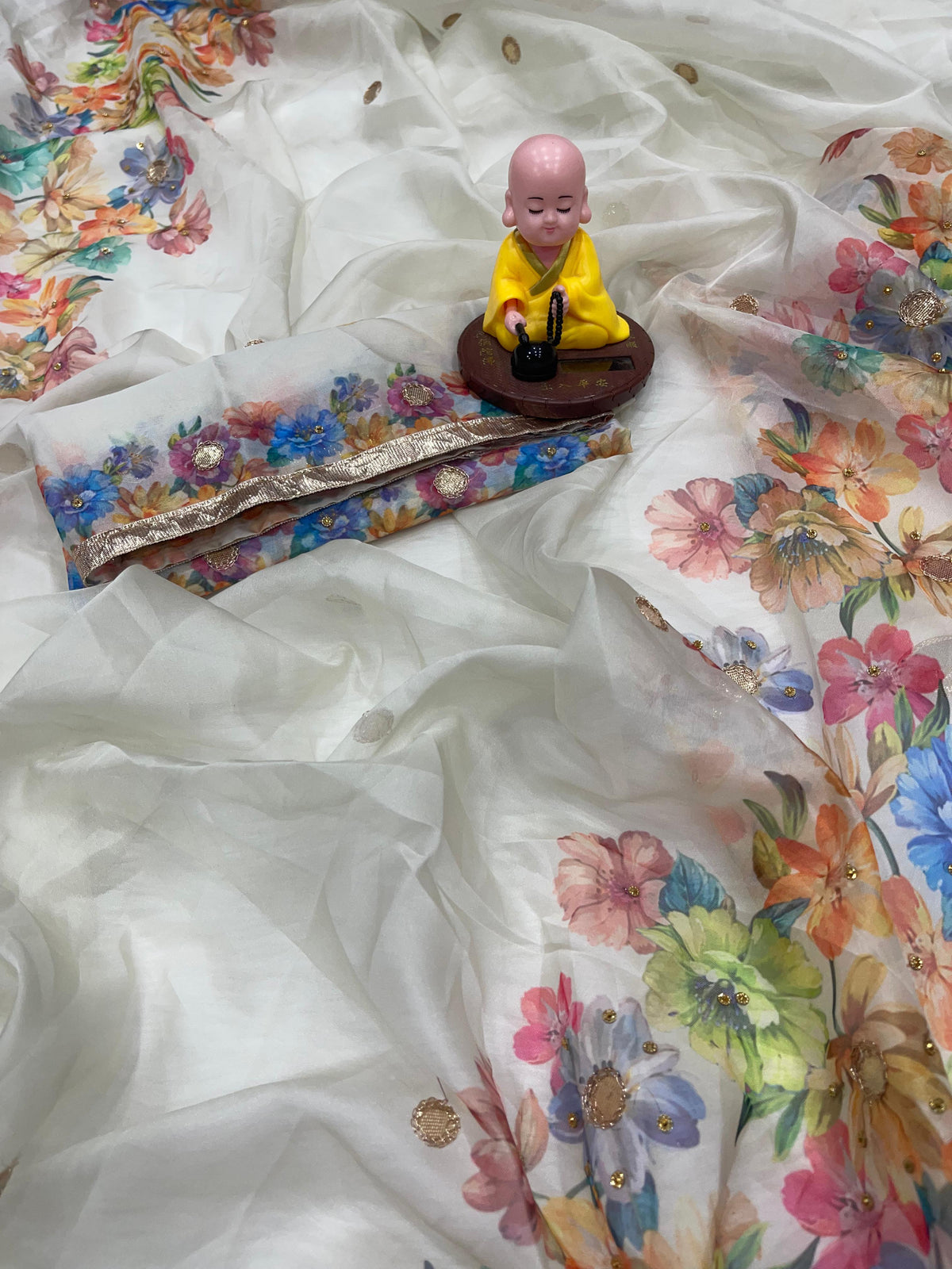 Mitra Tabby Silk Organza Saree with Digital Print & Handwork