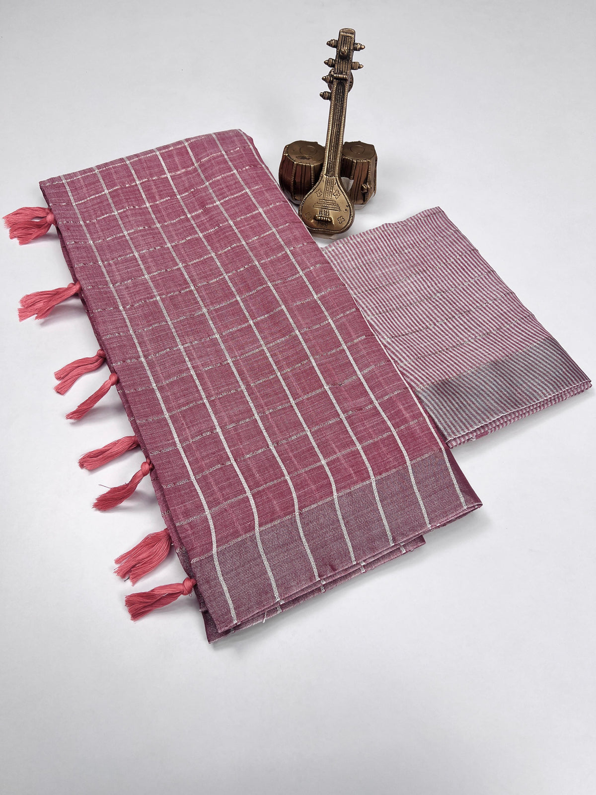 Pure Cotton Linen Saree with Silver Jari Weaving & Tassels