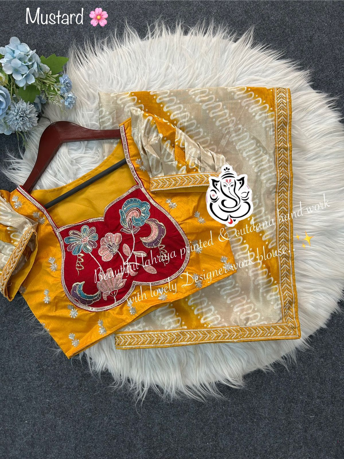 Digital Lahriya Print Chinon Silk Saree with Handwork & Kalamkari Stitched Blouse