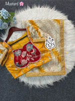 Digital Lahriya Print Chinon Silk Saree with Handwork & Kalamkari Stitched Blouse