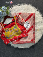 Digital Lahriya Print Chinon Silk Saree with Handwork & Kalamkari Stitched Blouse