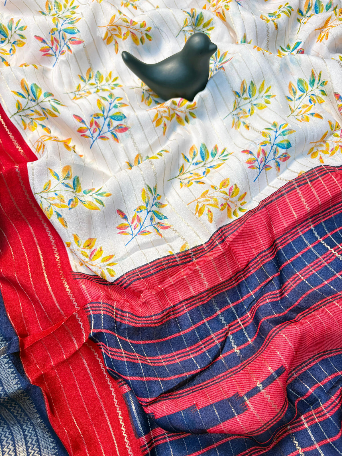 Elegant Dull Moss Jik-Jak Pattern Saree with Matching Blouse – Super Soft Fabric