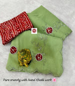 Premium Gold Crunchy Saree with Kutdana, Moti Handwork & Bandhej Blouse
