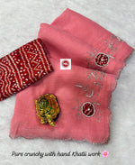 Premium Gold Crunchy Saree with Kutdana, Moti Handwork & Bandhej Blouse