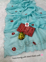 Premium Gold Crunchy Saree with Kutdana, Moti Handwork & Bandhej Blouse