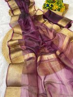 Pure Jacquard Weaving Khadi Silk Tissue Organza Saree with Elegant Border