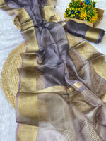 Pure Jacquard Weaving Khadi Silk Tissue Organza Saree with Elegant Border
