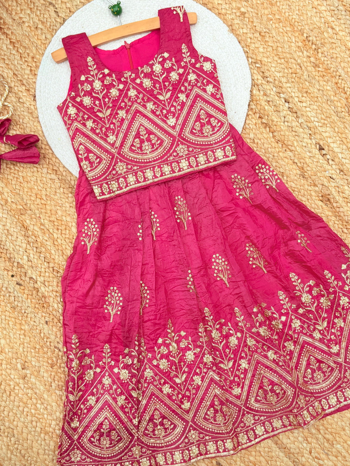 Kids Designer Lahenga Choli – Gold Crush Embroidery Work | Festive & Party Wear