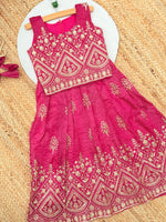 Kids Designer Lahenga Choli – Gold Crush Embroidery Work | Festive & Party Wear