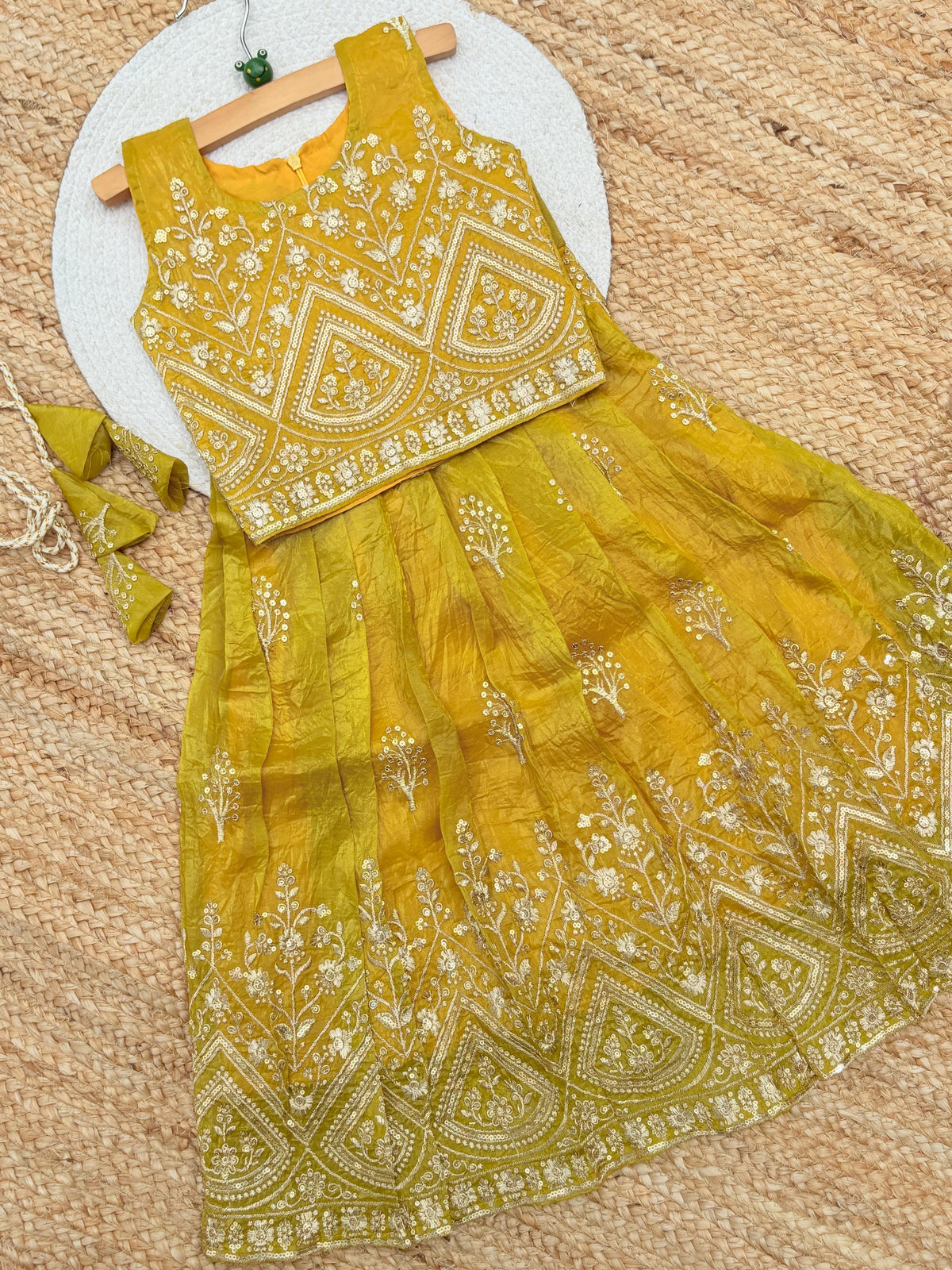 Kids Designer Lahenga Choli – Gold Crush Embroidery Work | Festive & Party Wear