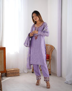 Elegant Chinon Silk 3-Piece Co-ord Set with Thread & Sequin Work
