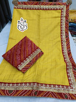 Traditional Bandhej Cotton Silk Saree with Jari Weaving Checks