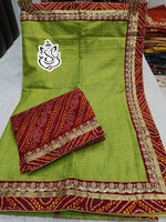 Traditional Bandhej Cotton Silk Saree with Jari Weaving Checks
