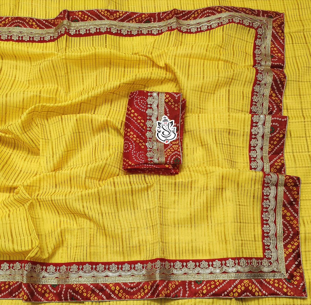 Traditional Bandhej Cotton Silk Saree with Jari Weaving Checks