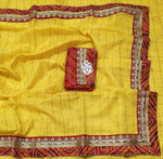 Traditional Bandhej Cotton Silk Saree with Jari Weaving Checks
